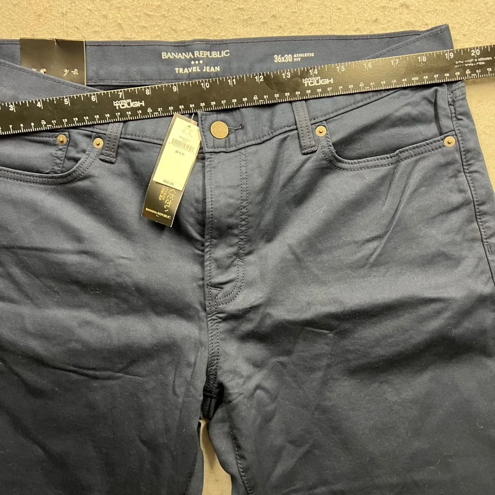 Banana Republic Travel Jean Mens 36x30 Navy Blue Athletic Fit Tapered Leg NWT